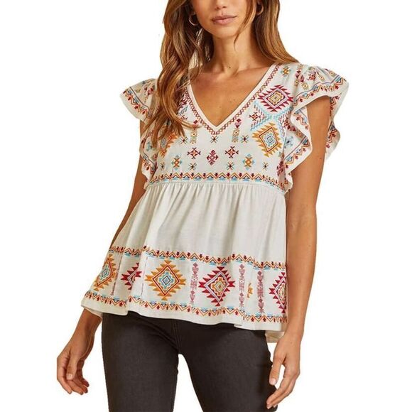 Savanna Jane Aztec Embroidered Top Size L - Picture 1 of 13